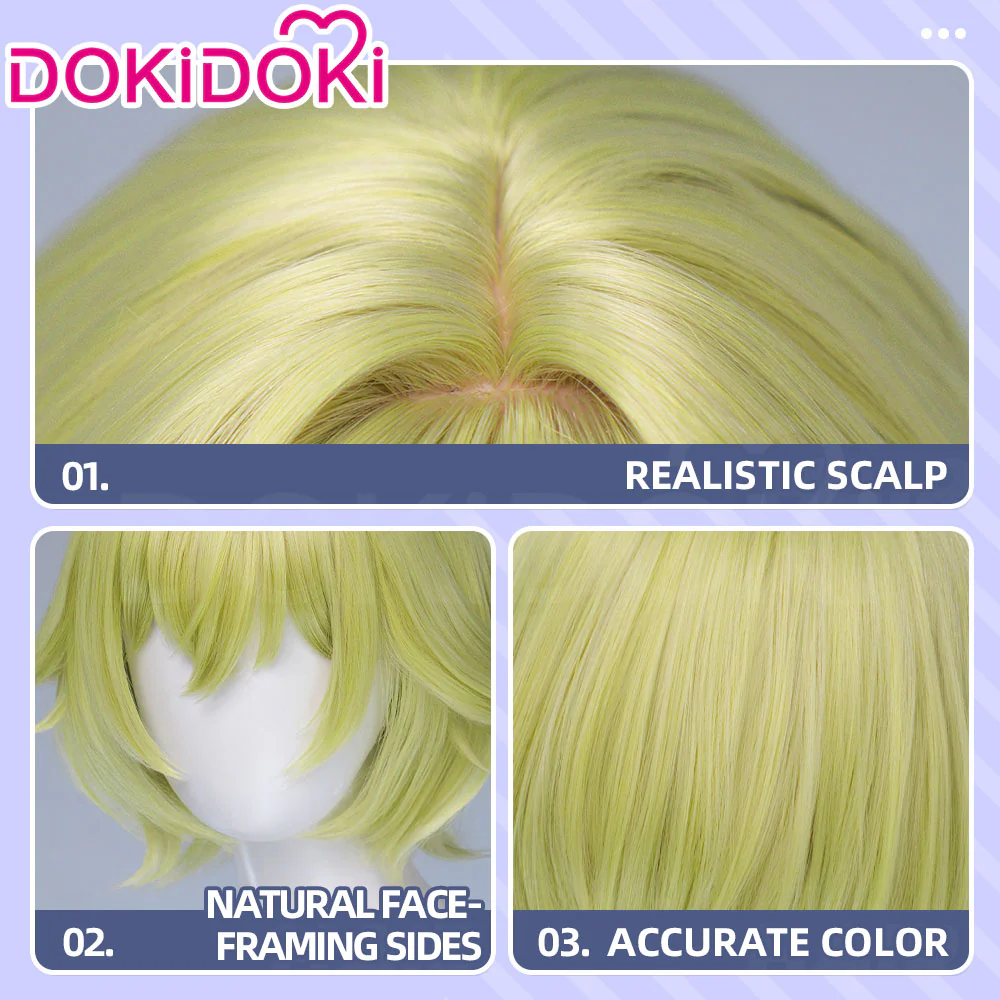 DokiDoki Game Genshin Impact Cosplay Tholindis Wig Short Blonde Hair - Image 4
