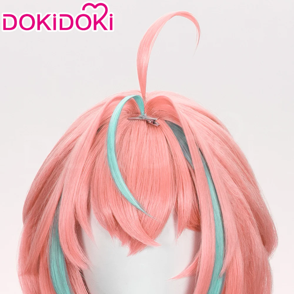 【Ready For Ship】DokiDoki Game Genshin Impact Cosplay Varesa Wig / Horn / Eyelashes Long Pink Green Highlights Hair Removable Ahoge - Image 6