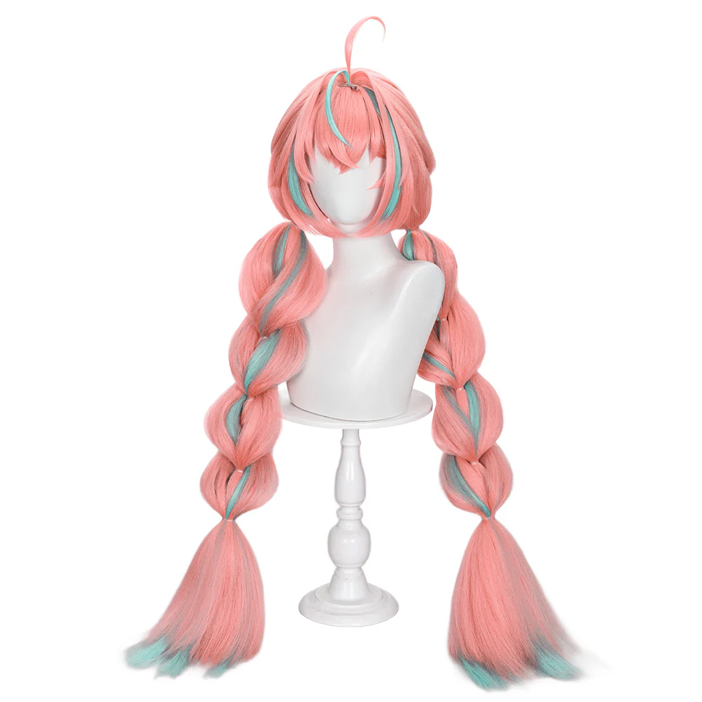 【Ready For Ship】DokiDoki Game Genshin Impact Cosplay Varesa Wig / Horn / Eyelashes Long Pink Green Highlights Hair Removable Ahoge - Image 7