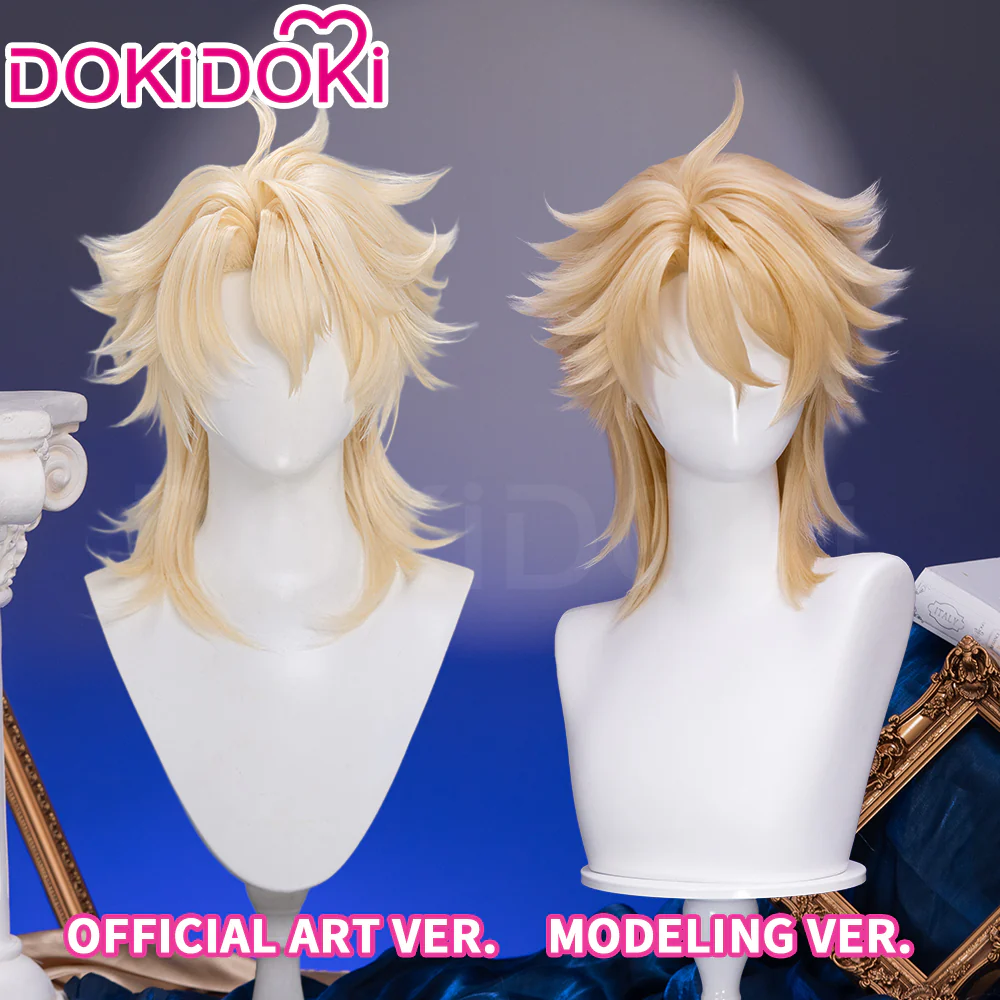 DokiDoki Game Genshin Impact Cosplay Varka Wig Long Blond Hair Knight of Boreas Song of the Welkin Moon
