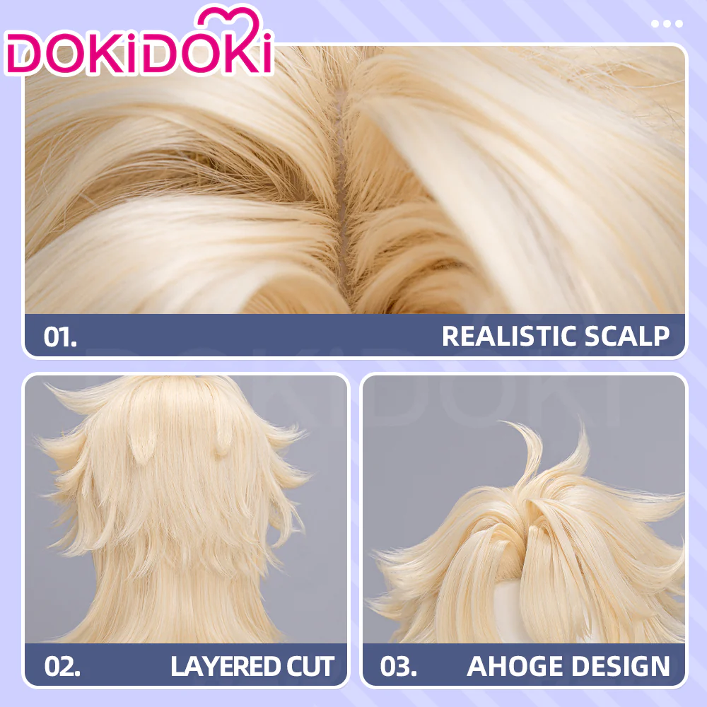 DokiDoki Game Genshin Impact Cosplay Varka Wig Long Blond Hair Knight of Boreas Song of the Welkin Moon - Image 7