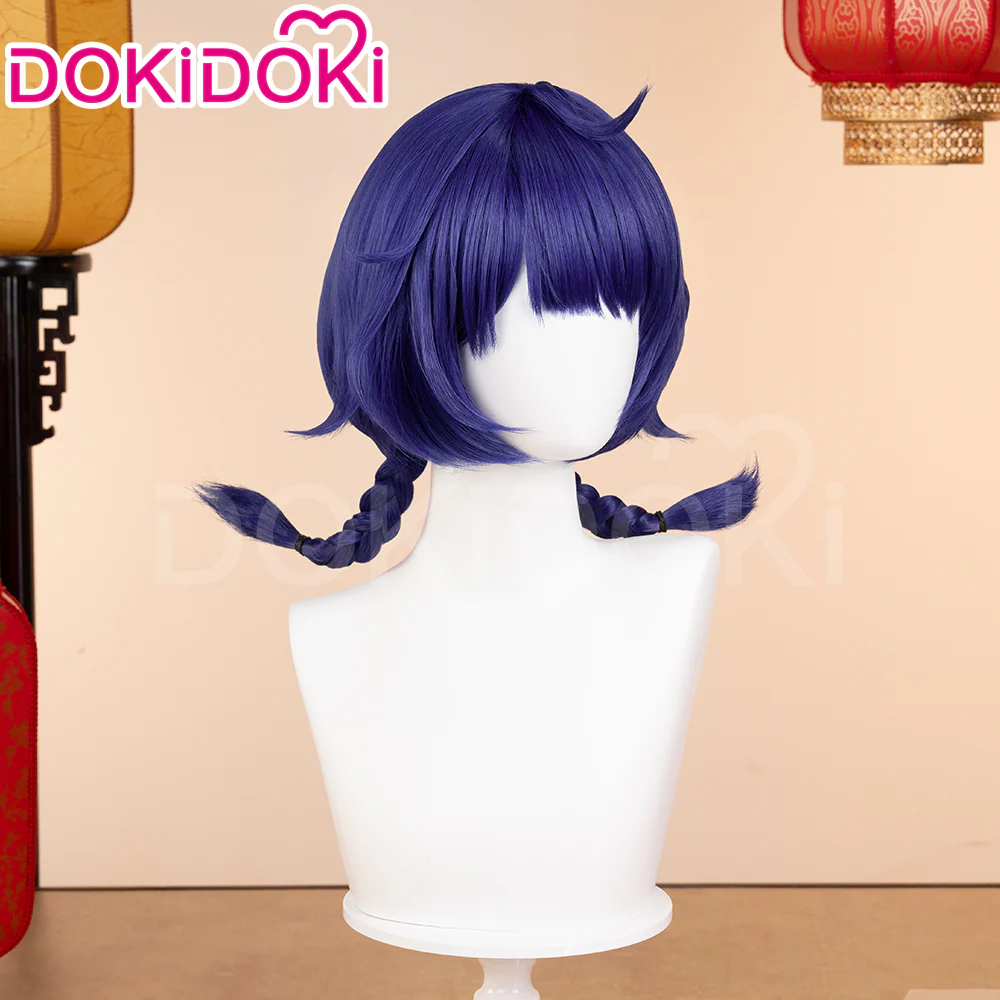 【Ready For Ship】DokiDoki Game Genshin Impact Cosplay Xiang Ling Lantern Rite Wig Short Blue Hair Double Ponytails XiangLing - Image 2