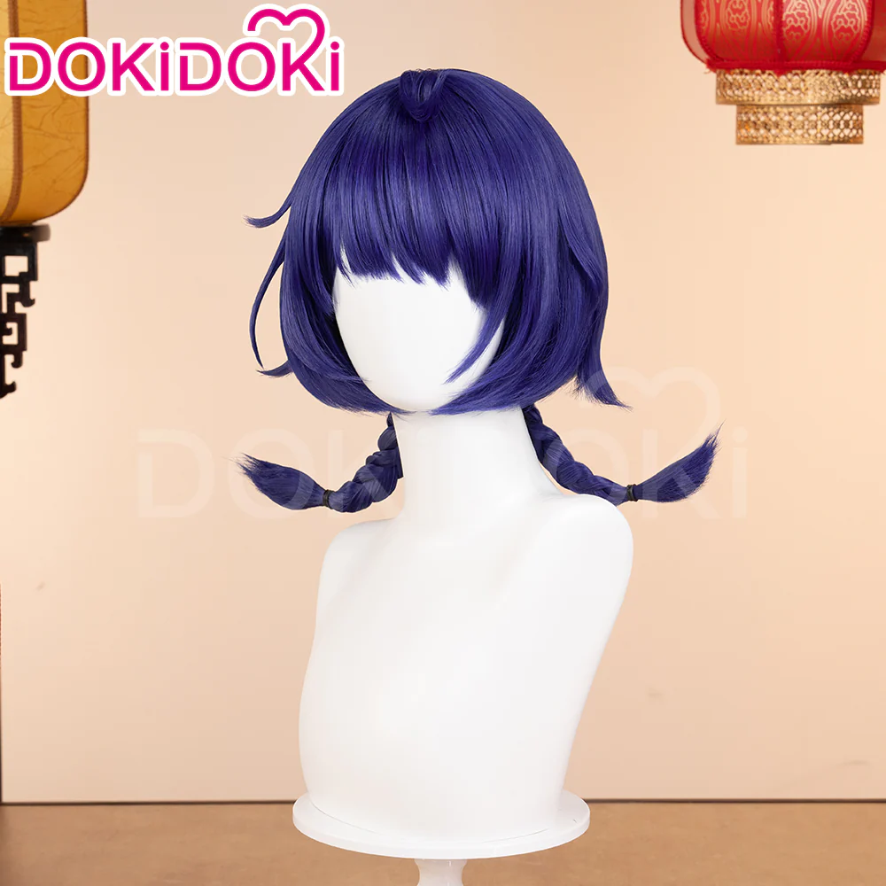 【Ready For Ship】DokiDoki Game Genshin Impact Cosplay Xiang Ling Lantern Rite Wig Short Blue Hair Double Ponytails XiangLing - Image 3