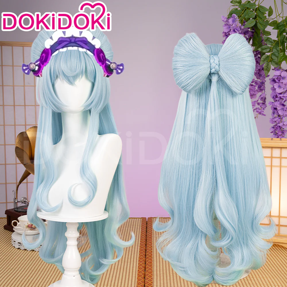 【Ready For Ship】DokiDoki Game Genshin Impact Cosplay Yumemizuki Mizuki Wig / Headwear / Ears Long Curly Blue Hair - Image 2