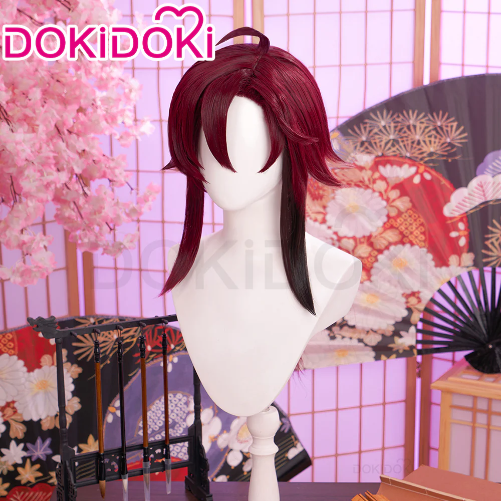 【Ready For Ship】DokiDoki Game Genshin Impact Cosplay Shikanoin Heizou Wig Long Straight Red Hair - Image 3