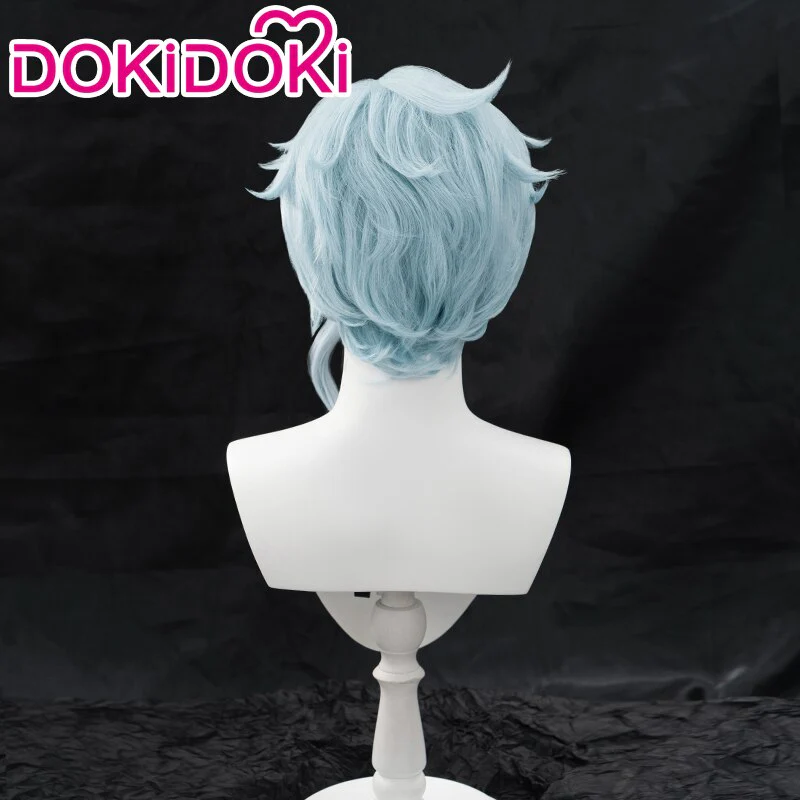 【Ready For Ship】DokiDoki Game Genshin Impact Fatui Harbinger Cosplay Il Dottore Wig / Earrings Short Curly Blue - Image 3