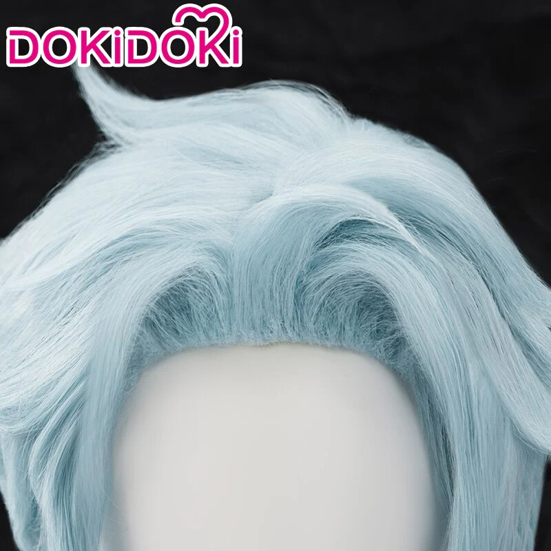 【Ready For Ship】DokiDoki Game Genshin Impact Fatui Harbinger Cosplay Il Dottore Wig / Earrings Short Curly Blue - Image 4