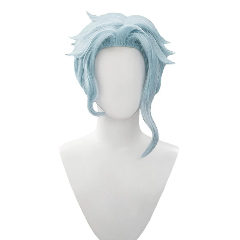 【Ready For Ship】DokiDoki Game Genshin Impact Fatui Harbinger Cosplay Il Dottore Wig / Earrings Short Curly Blue - Image 5