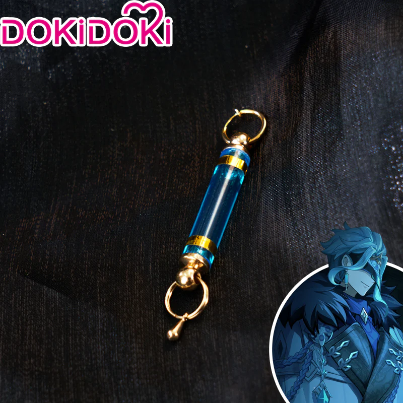 【Ready For Ship】DokiDoki Game Genshin Impact Fatui Harbinger Cosplay Il Dottore Wig / Earrings Short Curly Blue - Image 6
