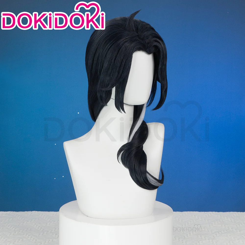 DokiDoki Game Genshin Impact Fatui Harbinger Cosplay Wig Pierr Pantalone Short Curly Black Wig/Glasses - Image 2