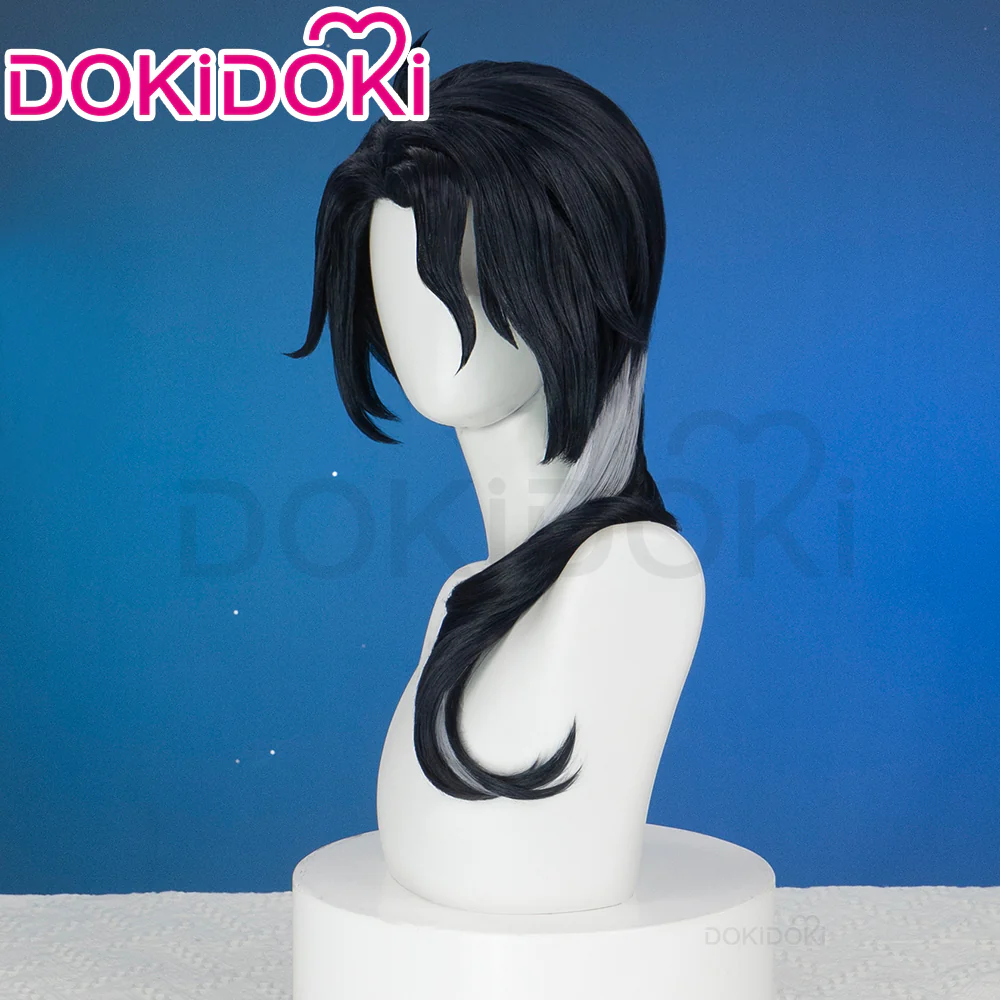 DokiDoki Game Genshin Impact Fatui Harbinger Cosplay Wig Pierr Pantalone Short Curly Black Wig/Glasses - Image 3
