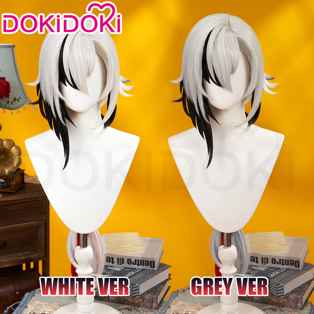 【Partially Ready For Ship】DokiDoki Game Genshin Impact Fontaine  Fatui Harbinger Cosplay The Knave Arlecchino Wig Long Straight White Red Gradient Hair / Ear Clip / Wefts / Childhood Ver. / Youth Ver. / Boss Ver. - Image 2