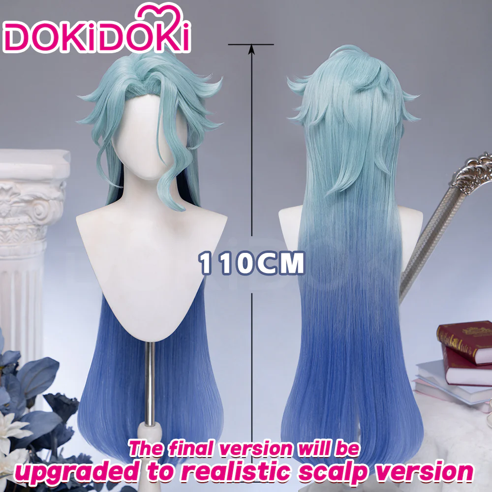 【Long Ver Ready For Ship】DokiDoki Game Genshin Impact Dottore Cosplay Wig Doctor Short Blue / Earring / Ear Clip / Alchemy Bottle - Image 3