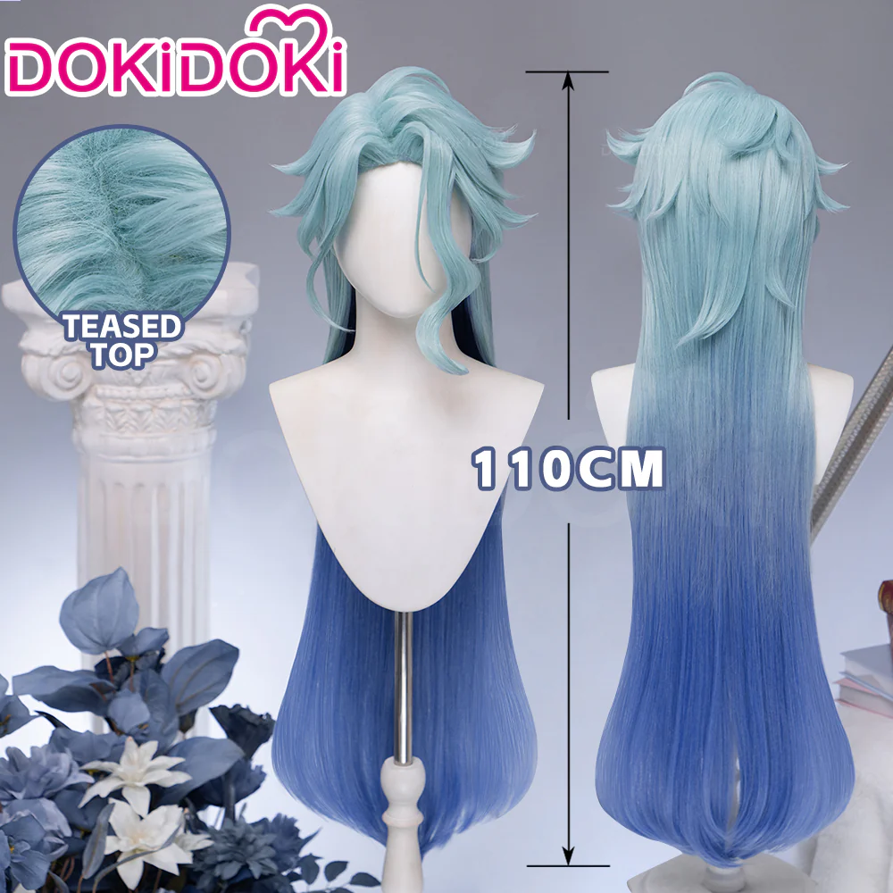 【Long Ver Ready For Ship】DokiDoki Game Genshin Impact Dottore Cosplay Wig Doctor Short Blue / Earring / Ear Clip / Alchemy Bottle - Image 4