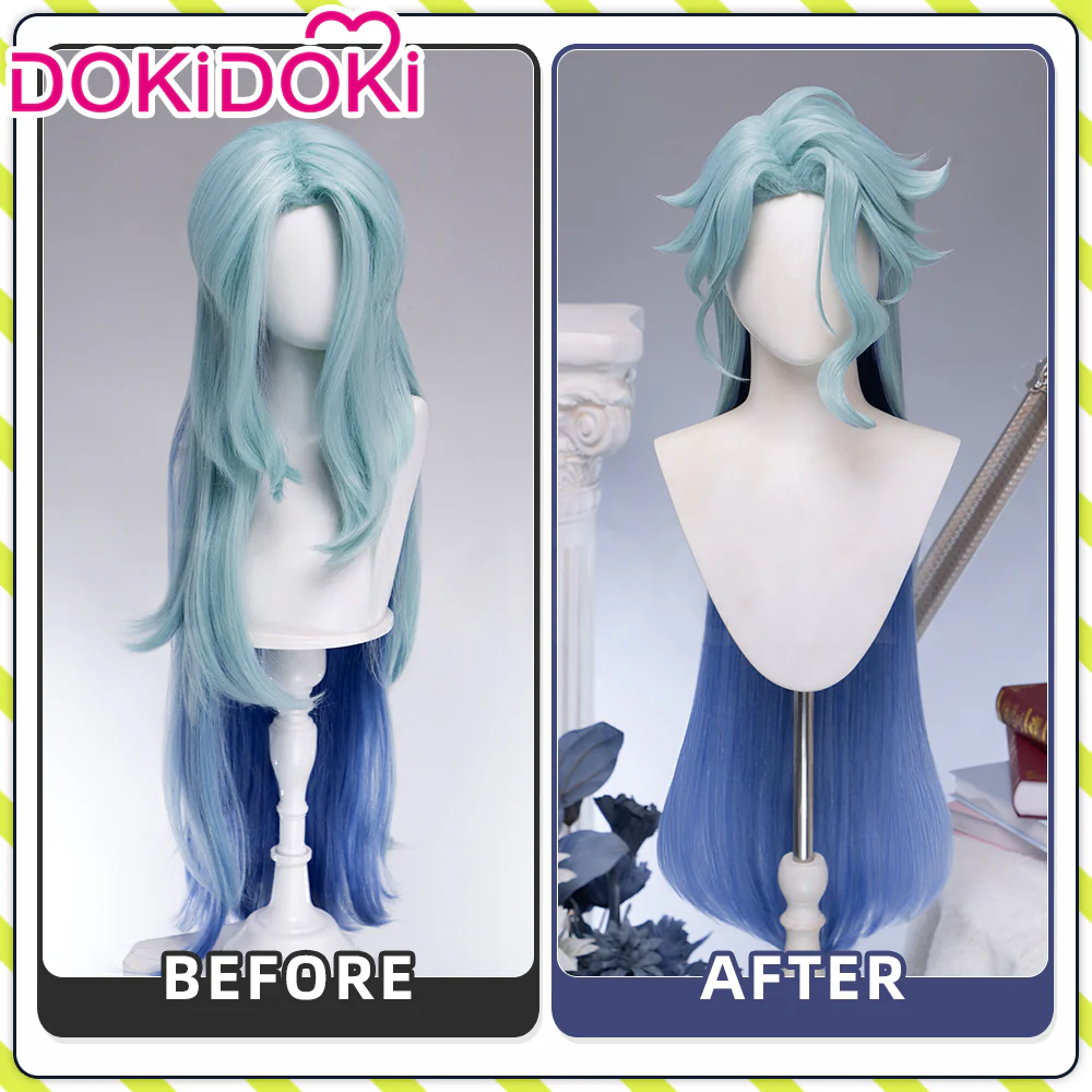 【Long Ver Ready For Ship】DokiDoki Game Genshin Impact Dottore Cosplay Wig Doctor Short Blue / Earring / Ear Clip / Alchemy Bottle - Image 7