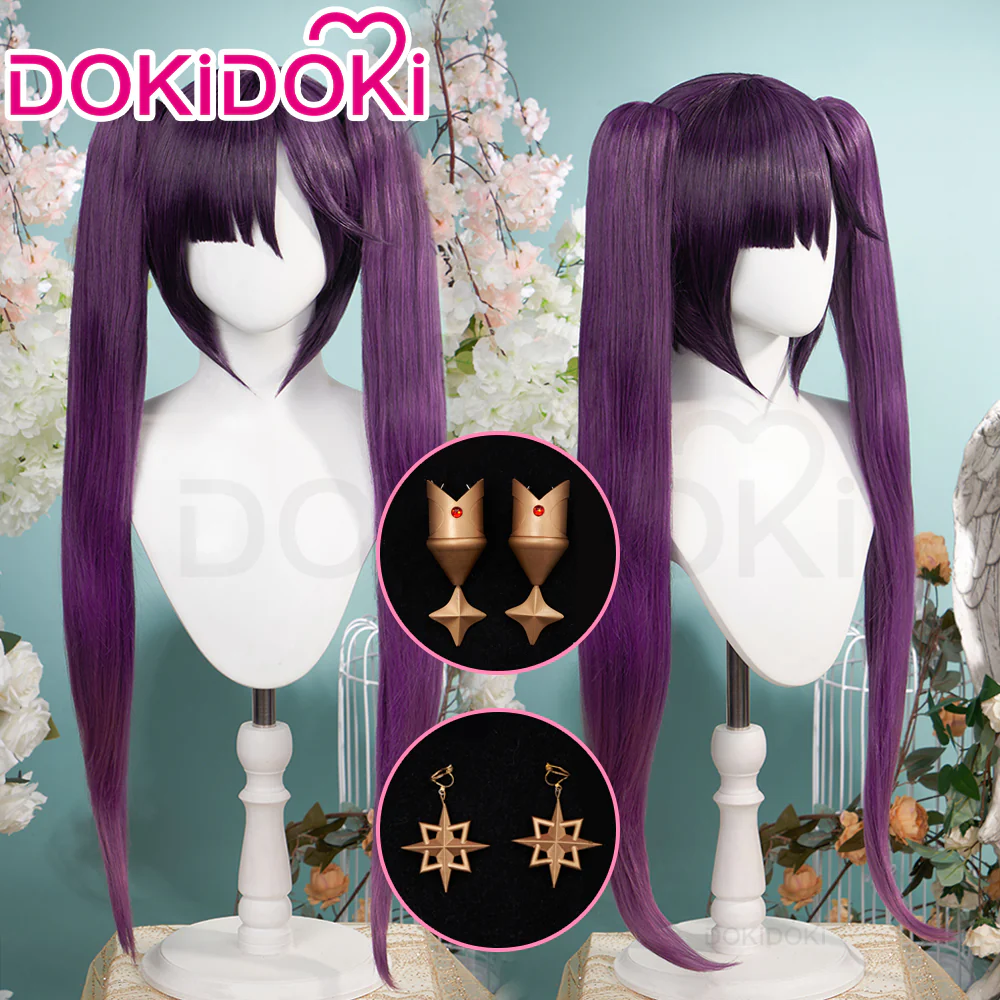 【Ready For Ship】DokiDoki Game Genshin Impact Mona Cosplay Wig Long Purple Wig / Hair Accessories / Earring