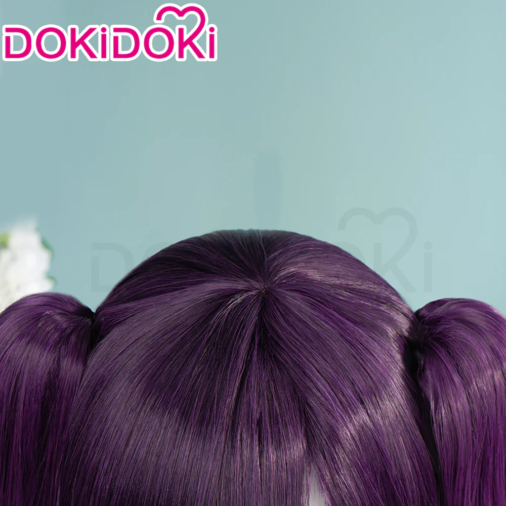 【Ready For Ship】DokiDoki Game Genshin Impact Mona Cosplay Wig Long Purple Wig / Hair Accessories / Earring - Image 4