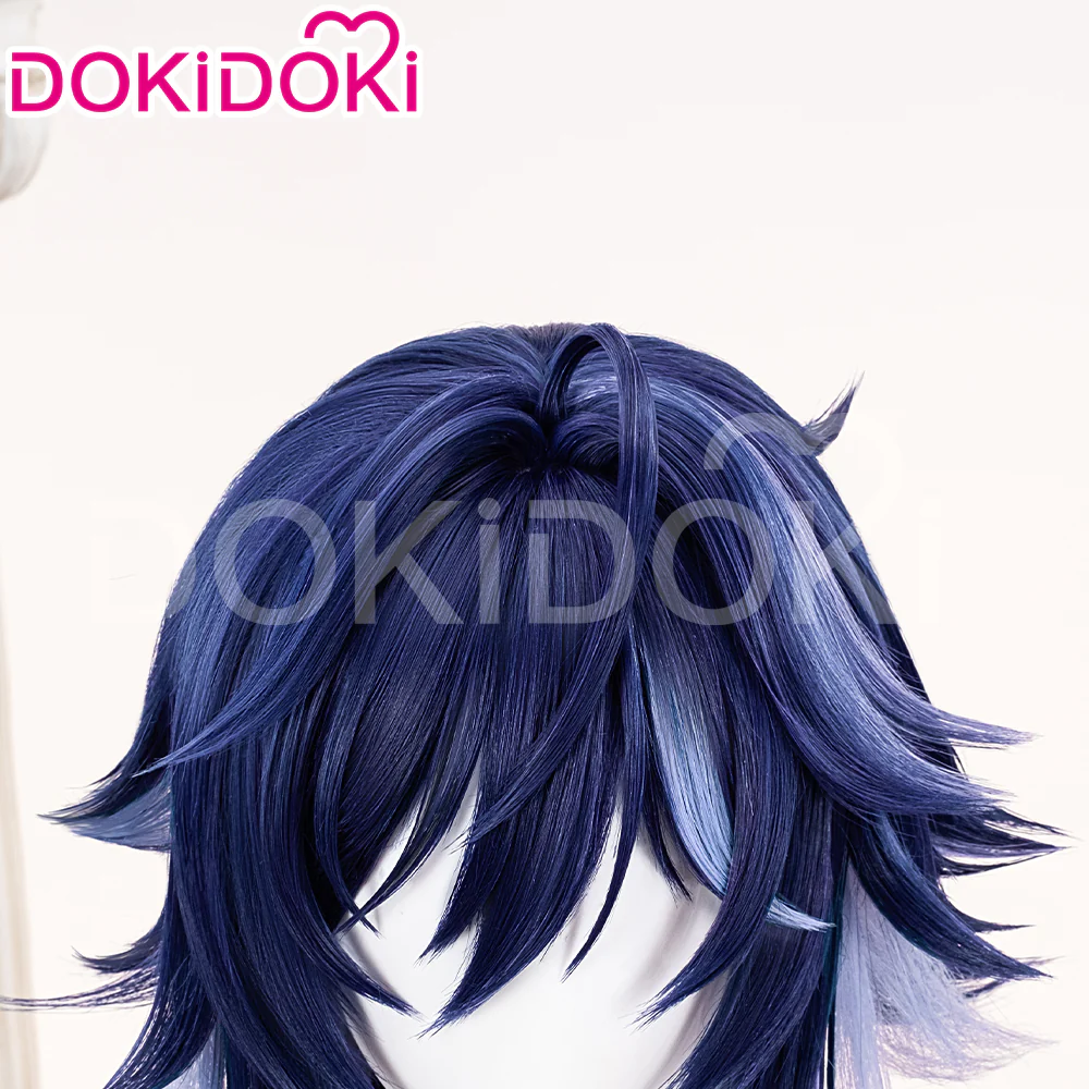 【Ready For Ship】DokiDoki Game Genshin Impact Ororon Cosplay Wig / Tattoo Sticker / Ears Long Straight Navy Blue Light Blue Highlights Hair Natlan - Image 4