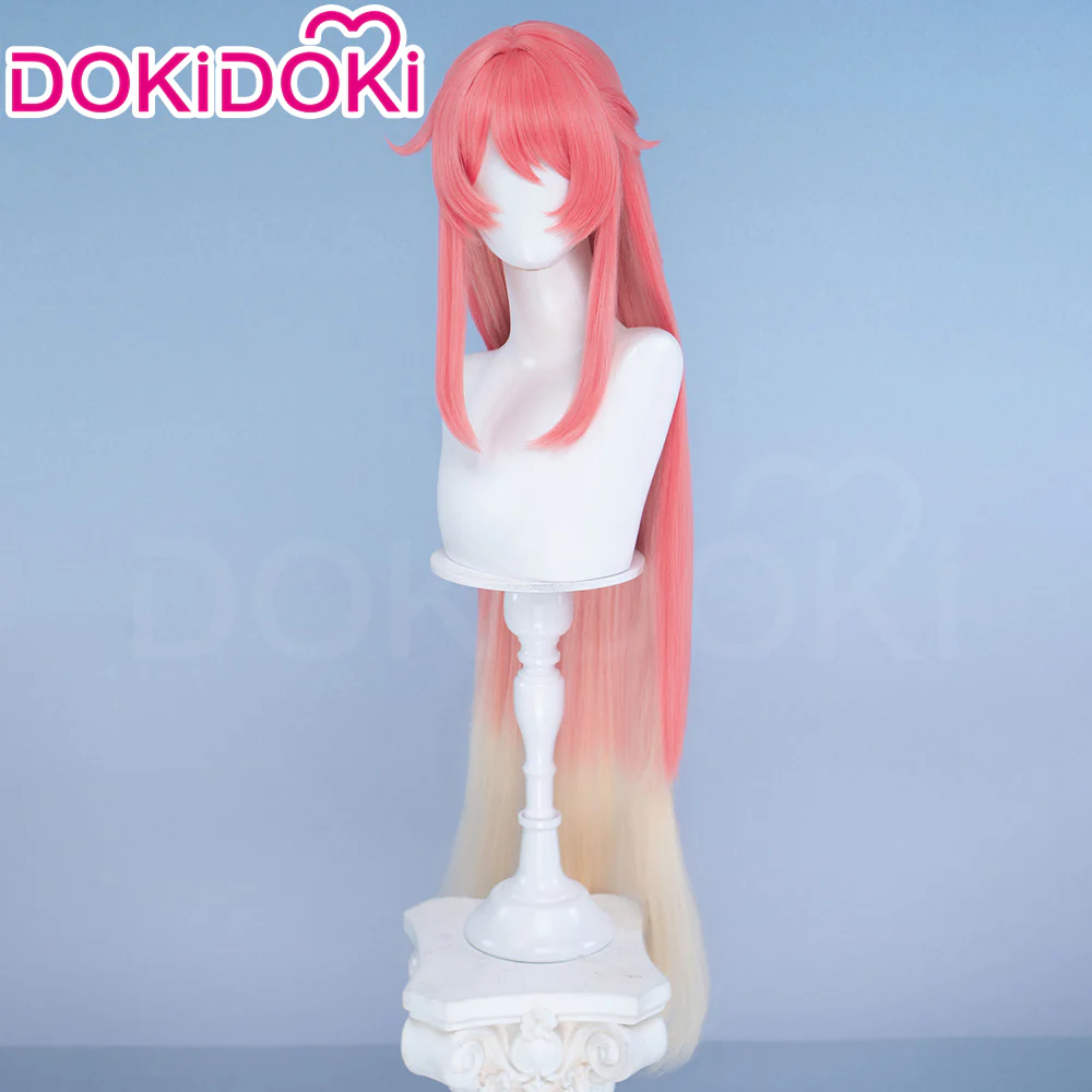DokiDoki Game Genshin Impact Sonnet Wig Long Straight Pink Blonde Gradient Hair - Image 2