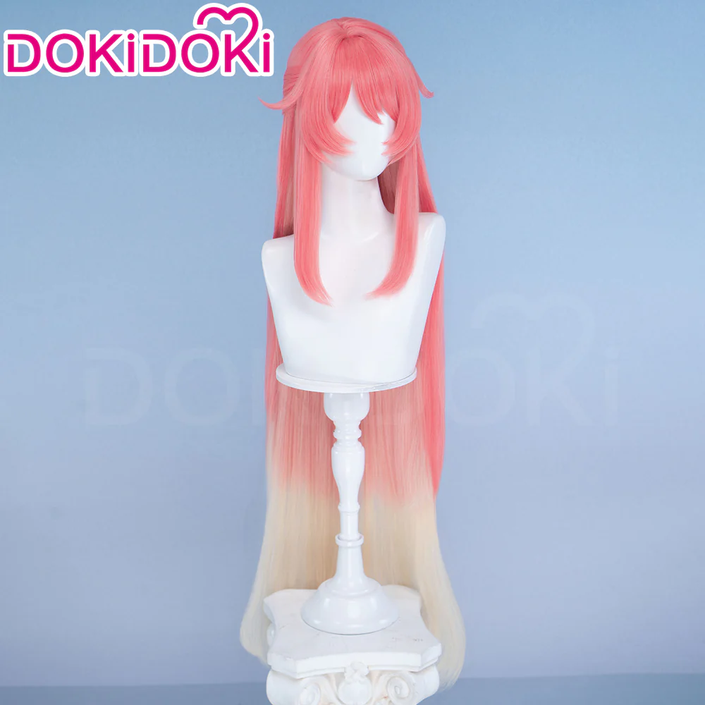 DokiDoki Game Genshin Impact Sonnet Wig Long Straight Pink Blonde Gradient Hair - Image 3