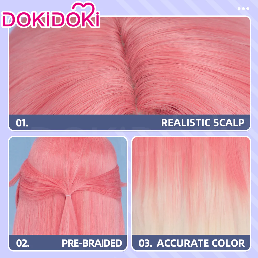DokiDoki Game Genshin Impact Sonnet Wig Long Straight Pink Blonde Gradient Hair - Image 4
