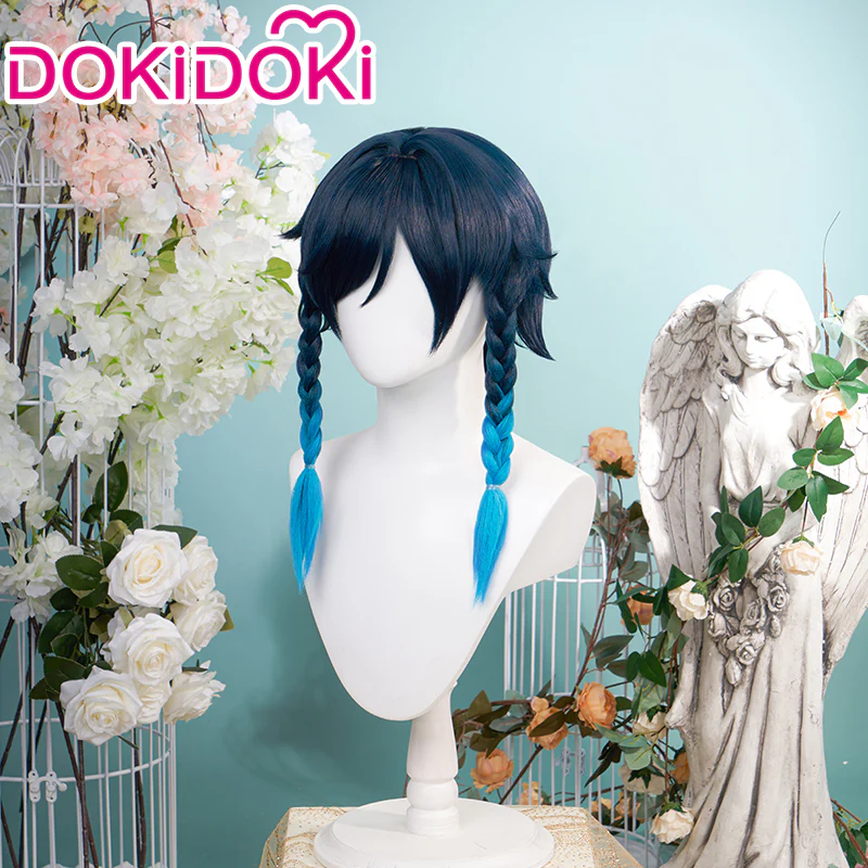 【Ready For Ship】【Gradient Ver】DokiDoki Game Genshin Impact Venti Cosplay Wig Black Blue Wig/ Head Accessory - Image 3
