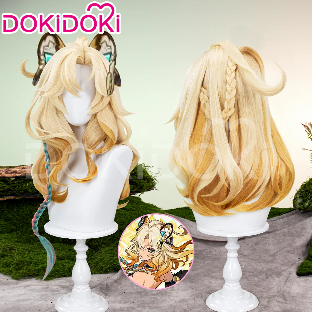【Ready For Ship】DokiDoki Game Genshin Impact Xilonen Cosplay Wig / Ears Long Curly Yellow Hair Natlan - Image 2