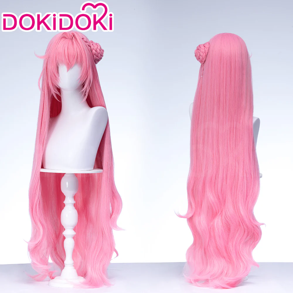 【Ready For Ship】DokiDoki Game Cosplay Wig Long Curly Pink Hair Detachable Bun