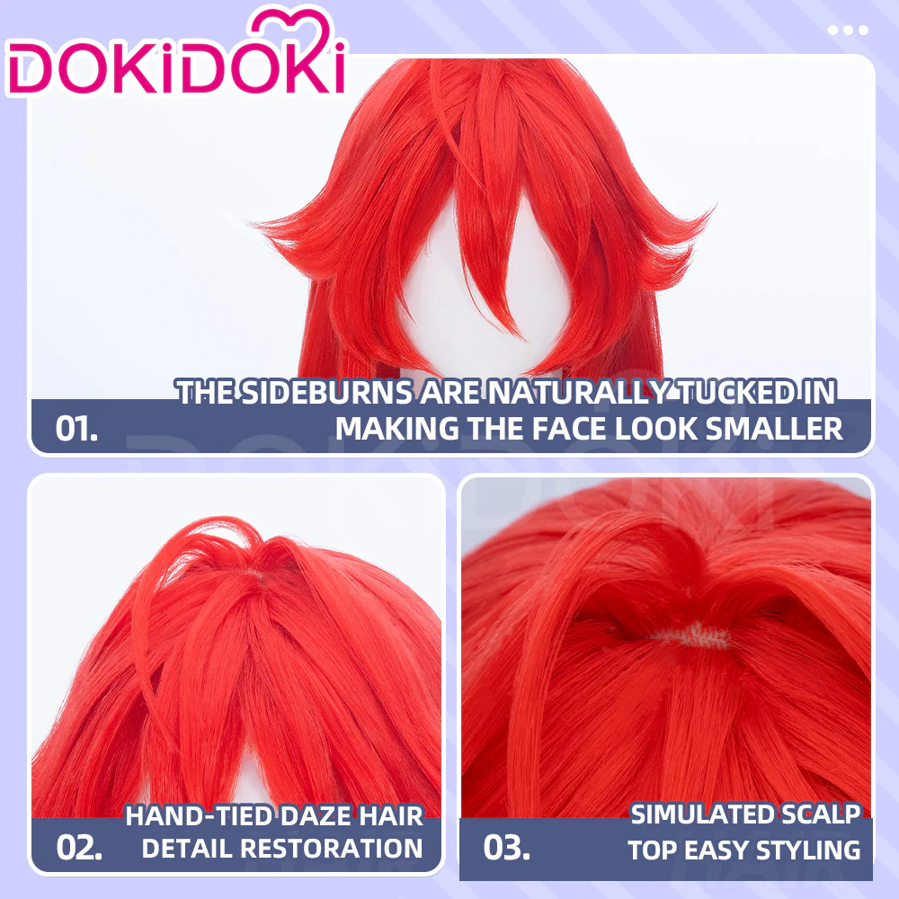 【Ready For Ship】DokiDoki Game Cosplay Wig Long Straight Red Hair - Image 4