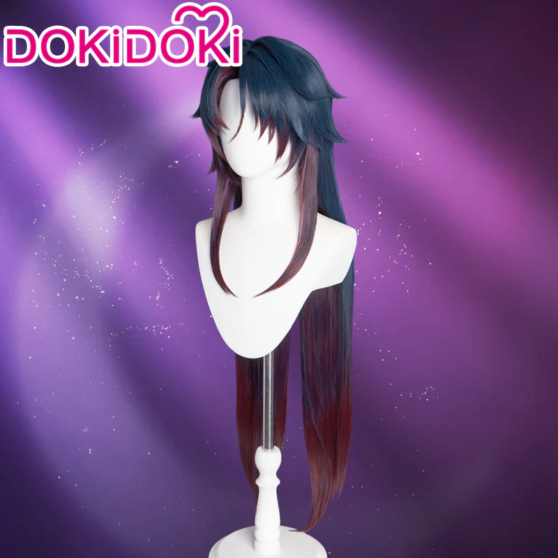 【Ready For Ship】DokiDoki Game Honkai: Star Rail Cosplay Blade Wig Long Straight Red & Blue  Hair/Wefts/ Earring - Image 3