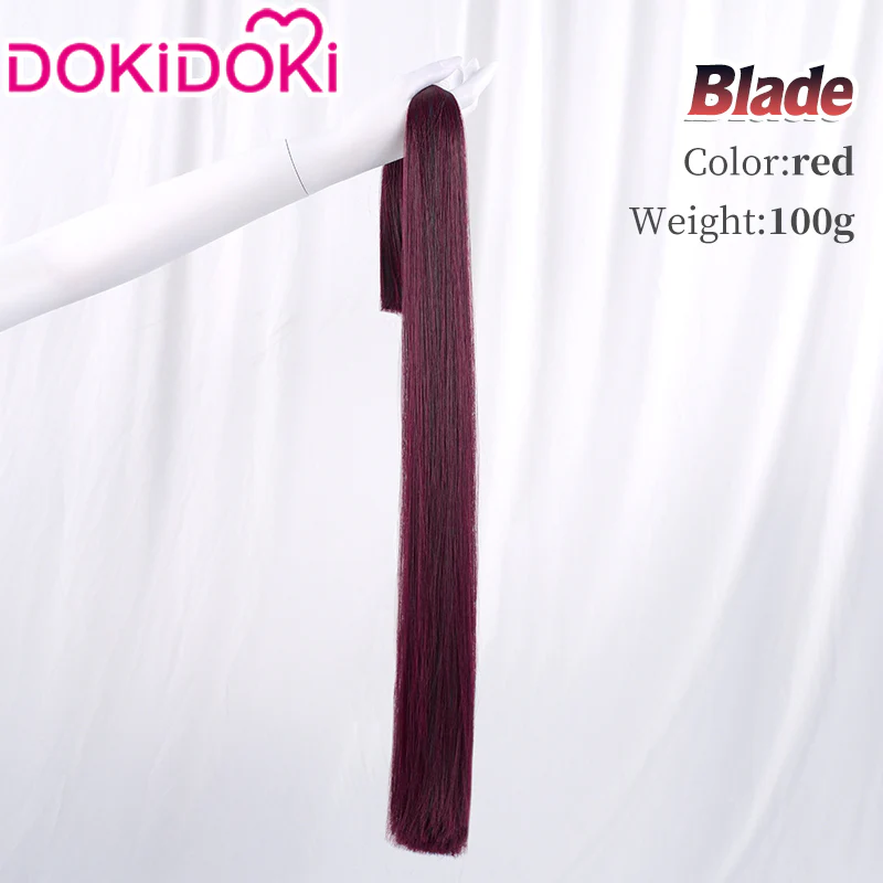 【Ready For Ship】DokiDoki Game Honkai: Star Rail Cosplay Blade Wig Long Straight Red & Blue  Hair/Wefts/ Earring - Image 6