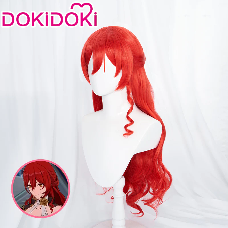 【Ready For Ship】DokiDoki Game Honkai: Star Rail Cosplay Himeko Wig / Earrings Long Curly Red Hair - Image 2