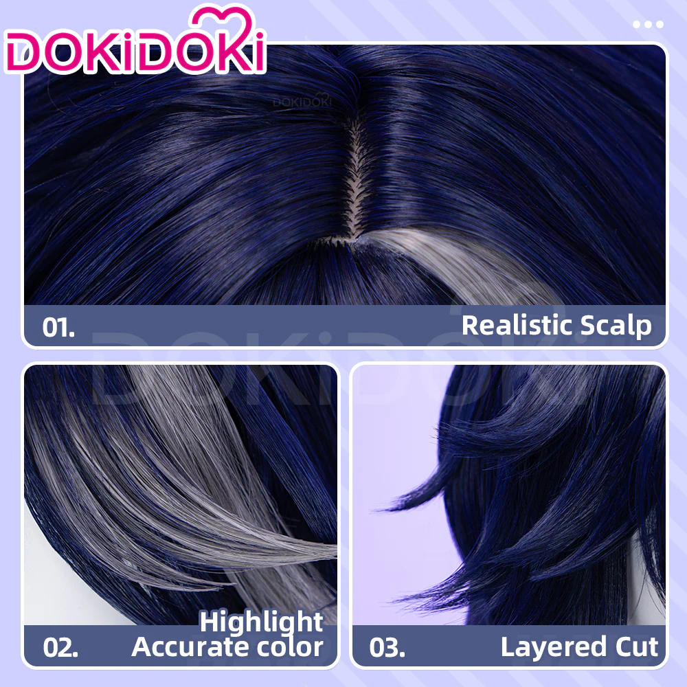 DokiDoki Game Honkai: Nexus Anima Cosplay Armand Wig Long Straight Dark Blue Grey Highlight Hair The 8th Sovereign - Image 4