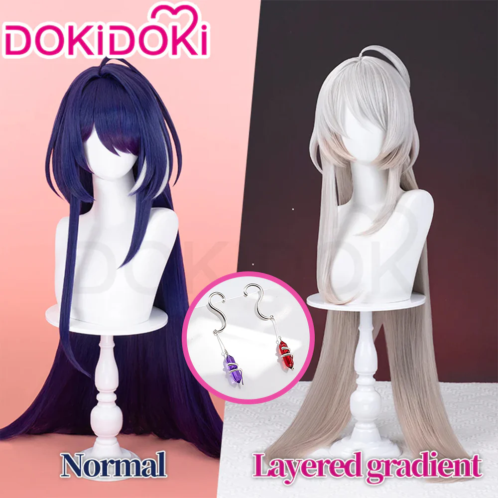 【Ready For Ship】DokiDoki Game Honkai: Star Rail Cosplay Acheron/ Second Form Wig Long Straight Purple/ Grey Gradient Hair/ Tattoo Stickers