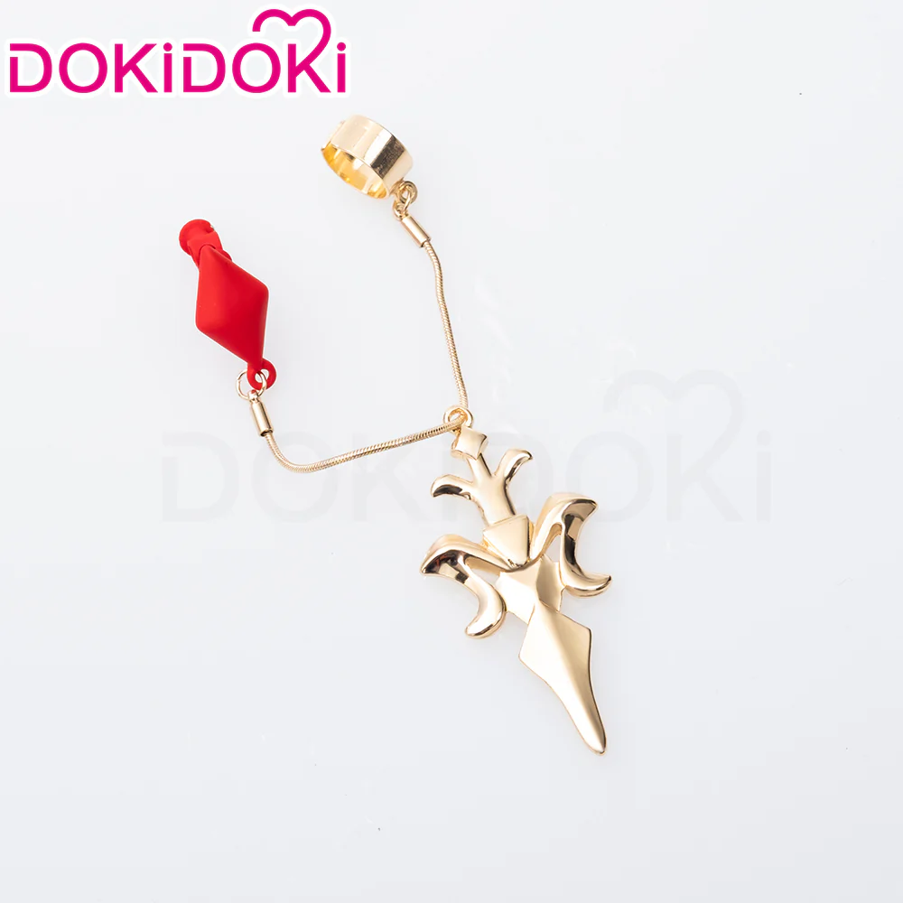 【Ready For Ship】DokiDoki Game Honkai: Star Rail Cosplay Argenti Wig Long Curly Red Hair / Earring / Cross - Image 7