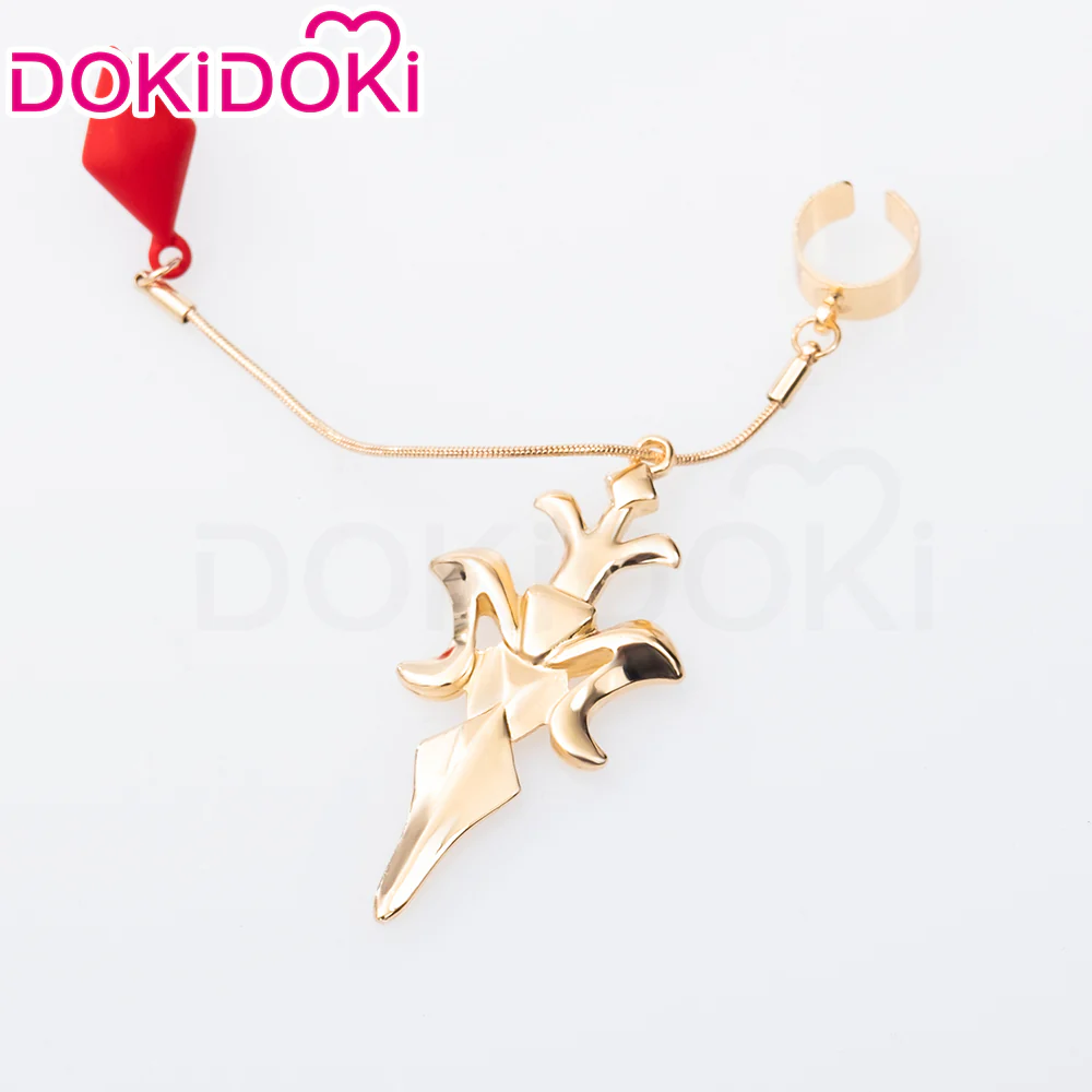【Ready For Ship】DokiDoki Game Honkai: Star Rail Cosplay Argenti Wig Long Curly Red Hair / Earring / Cross - Image 8
