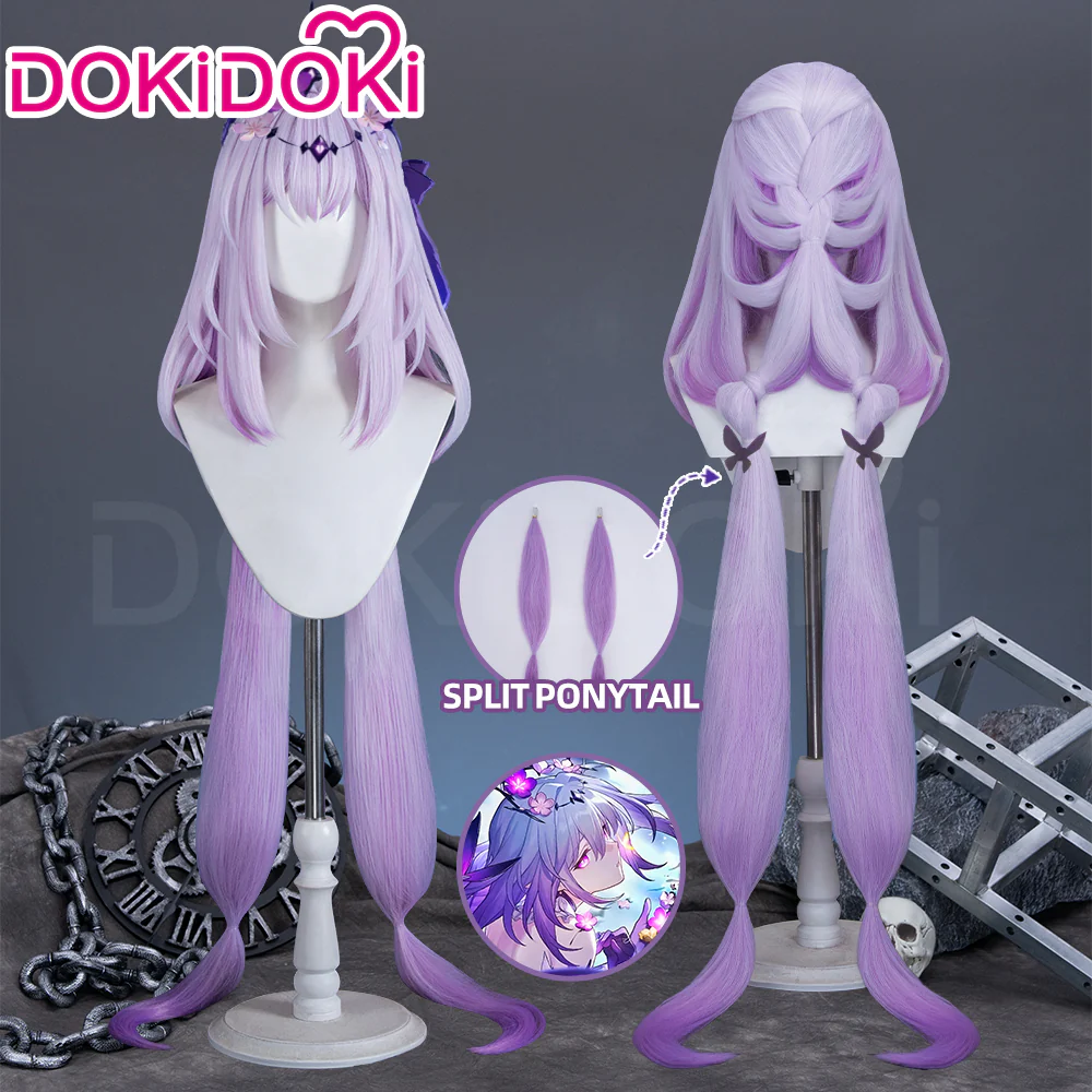 【Ready For Ship】DokiDoki Game Honkai: Star Rail Cosplay Castorice Cosplay Wig / Headwear Ears / Earrings Ear Clips Ear Accessories  Long Straight Purple Hair Twin Ponytails - Image 2