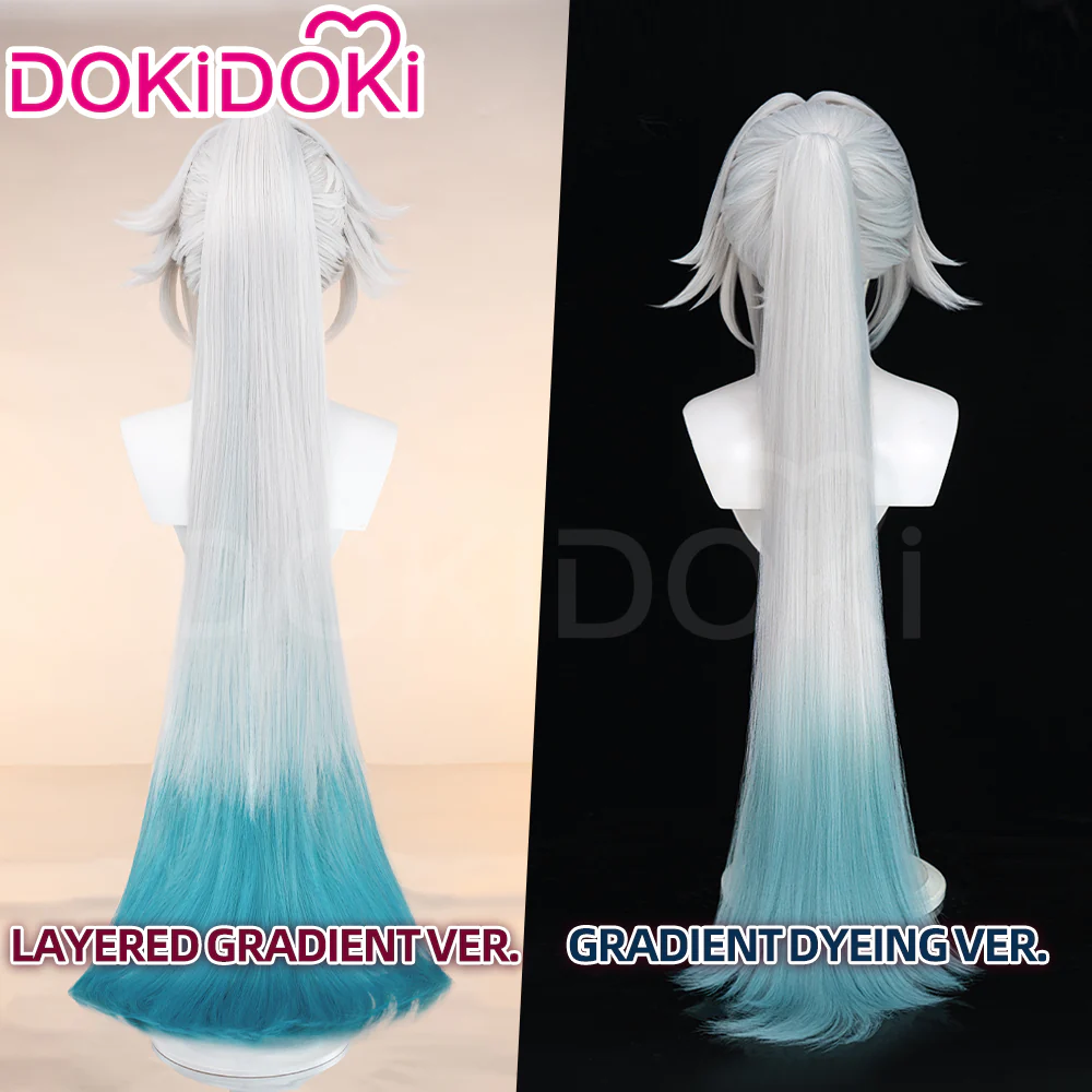 【Ready For Ship】DokiDoki Game Honkai: Star Rail Cosplay Feixiao Wig Long Straight Grey Blue Hair / Tattoo Sticker Fei Xiao - Image 2