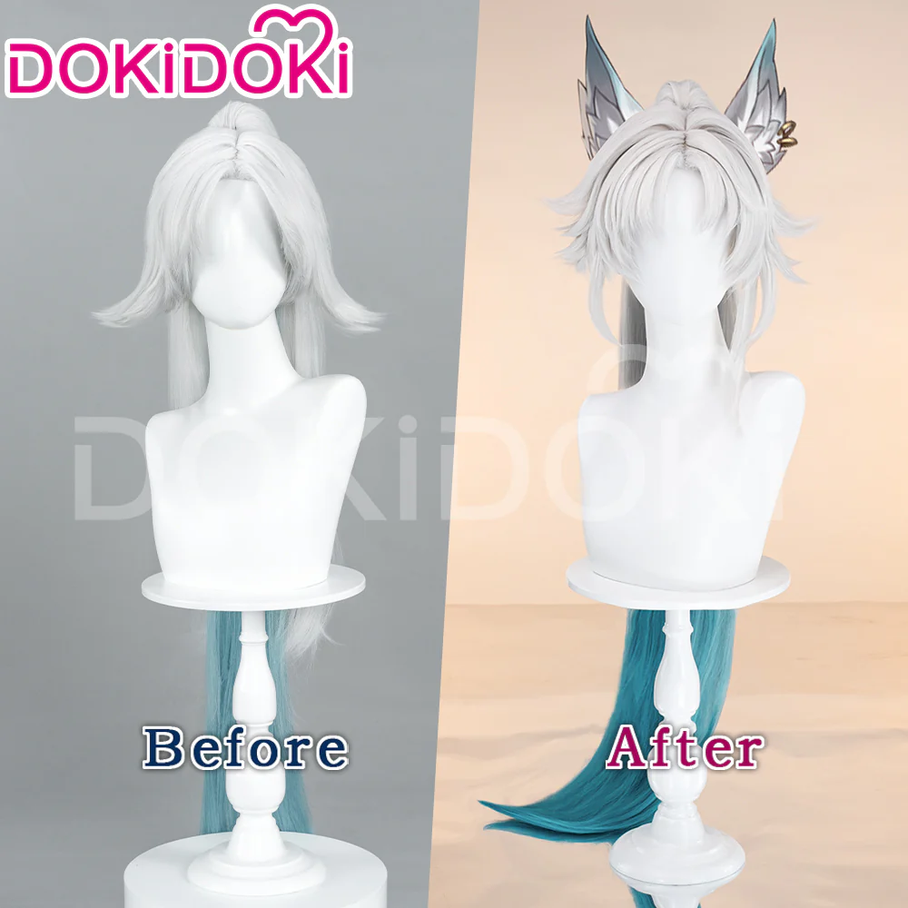 【Ready For Ship】DokiDoki Game Honkai: Star Rail Cosplay Feixiao Wig Long Straight Grey Blue Hair / Tattoo Sticker Fei Xiao - Image 3
