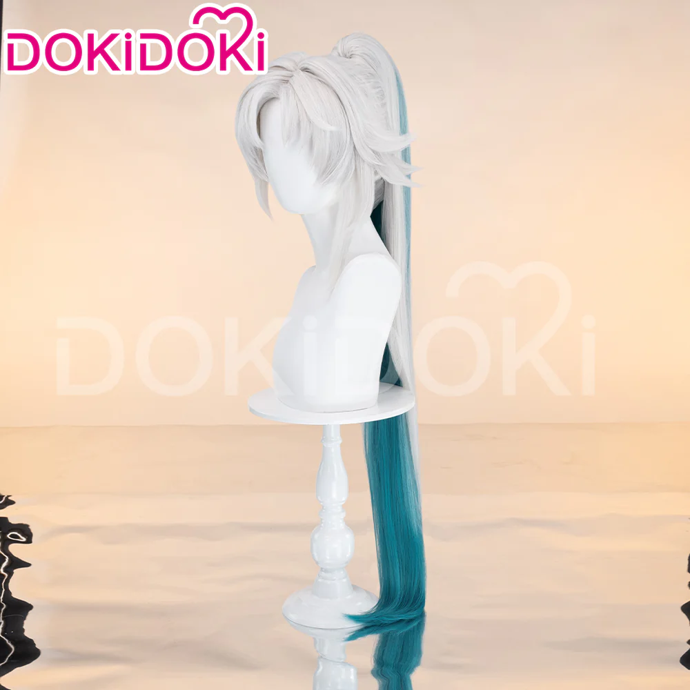 【Ready For Ship】DokiDoki Game Honkai: Star Rail Cosplay Feixiao Wig Long Straight Grey Blue Hair / Tattoo Sticker Fei Xiao - Image 4