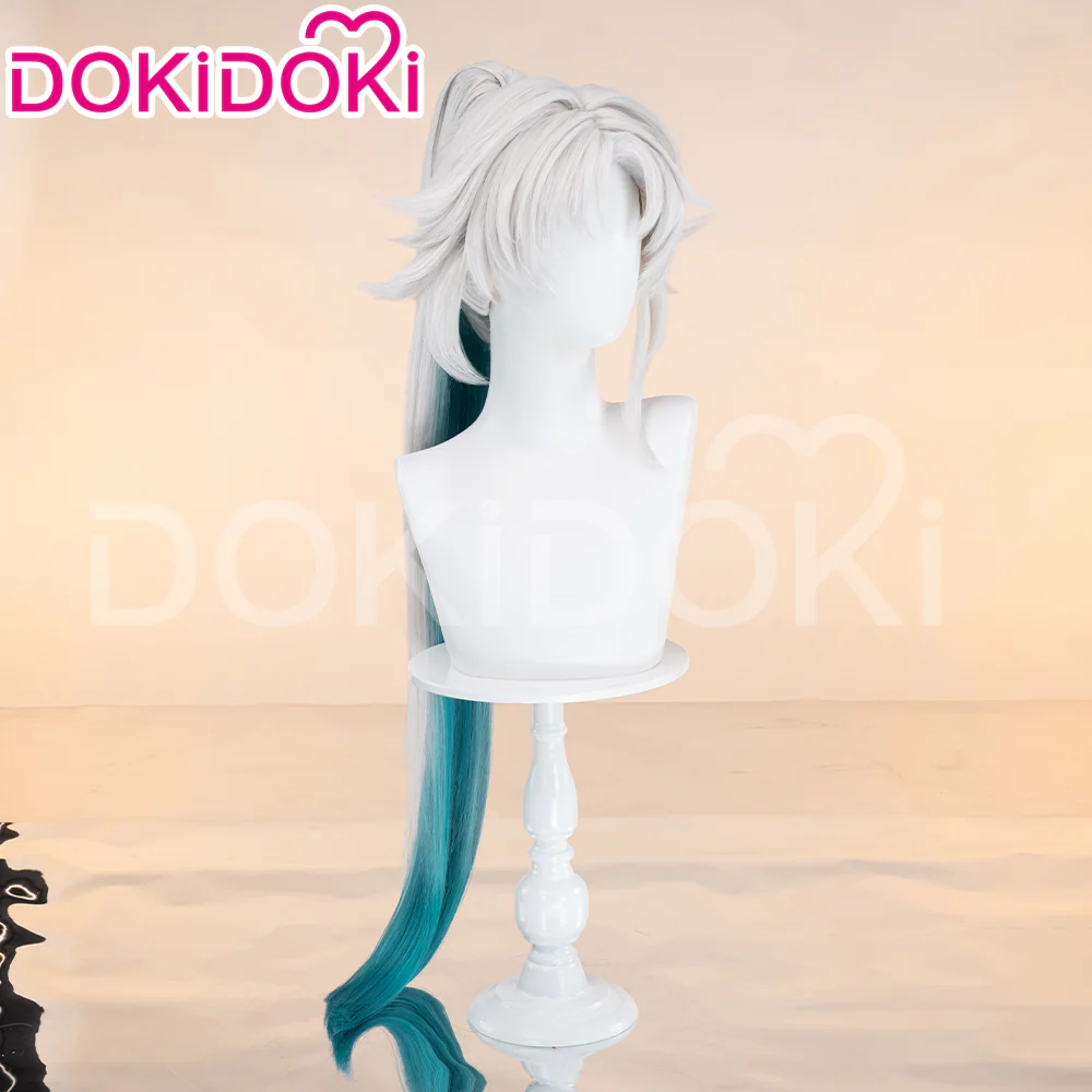 【Ready For Ship】DokiDoki Game Honkai: Star Rail Cosplay Feixiao Wig Long Straight Grey Blue Hair / Tattoo Sticker Fei Xiao - Image 5