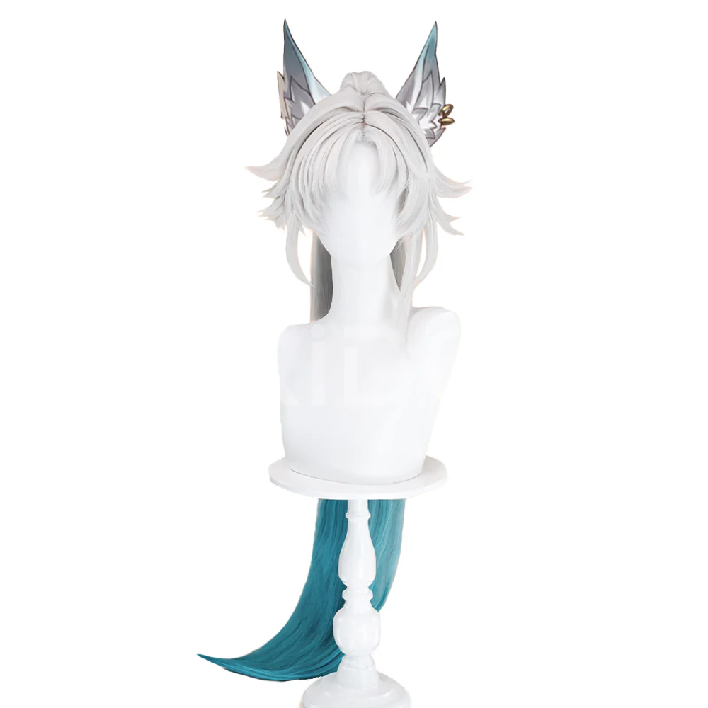 【Ready For Ship】DokiDoki Game Honkai: Star Rail Cosplay Feixiao Wig Long Straight Grey Blue Hair / Tattoo Sticker Fei Xiao - Image 7