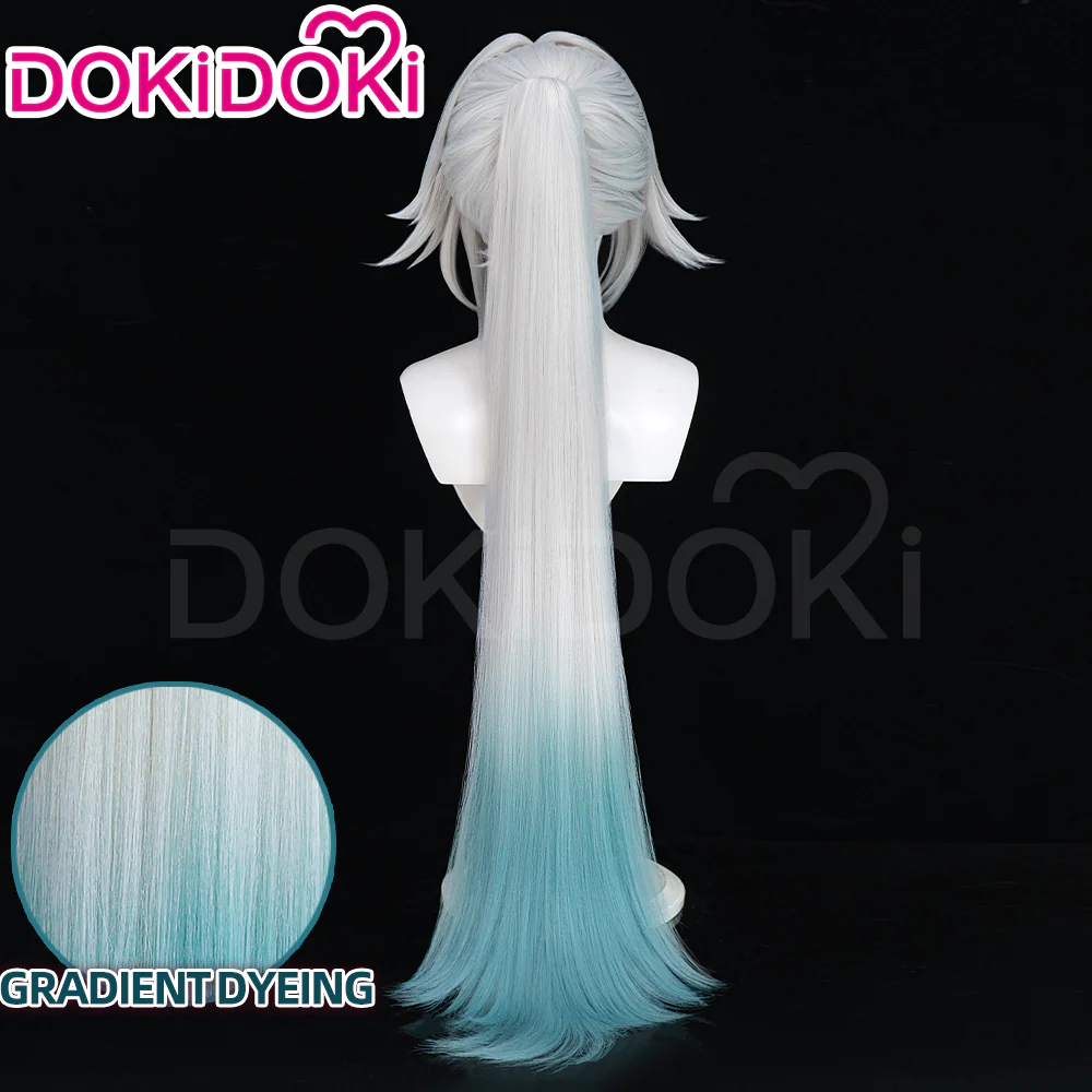 【Ready For Ship】DokiDoki Game Honkai: Star Rail Cosplay Feixiao Wig Long Straight Grey Blue Hair / Tattoo Sticker Fei Xiao - Image 8