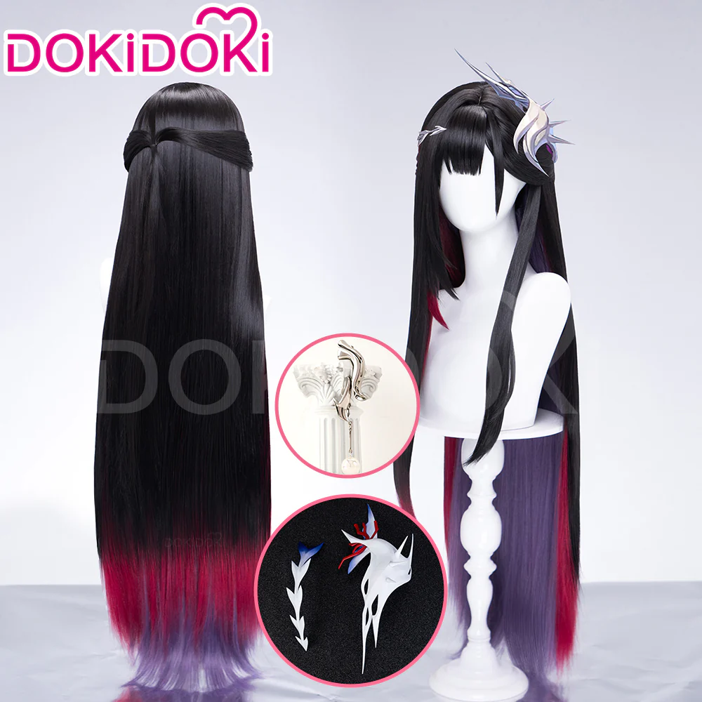 【Ready For Ship】DokiDoki Game Honkai: Star Rail Cosplay Hysilens Wig Long Black Purple Red Gradient Hair / Hair Accessory / Ear Clips Helektra