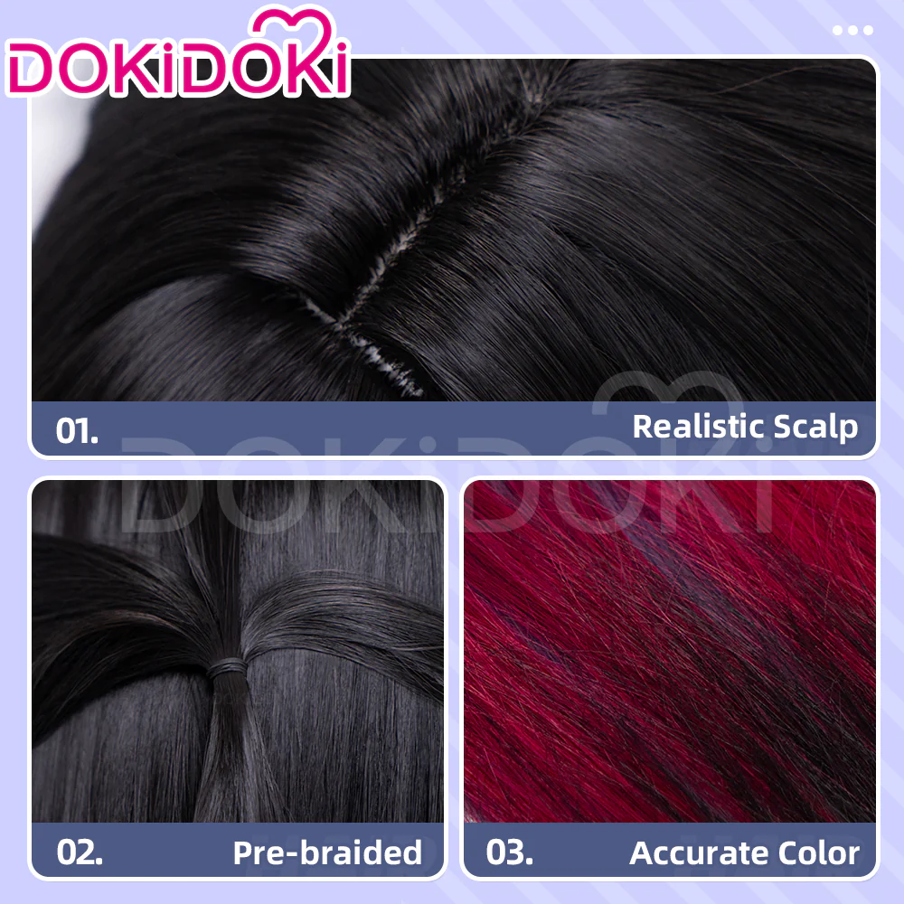 【Ready For Ship】DokiDoki Game Honkai: Star Rail Cosplay Hysilens Wig Long Black Purple Red Gradient Hair / Hair Accessory / Ear Clips Helektra - Image 4