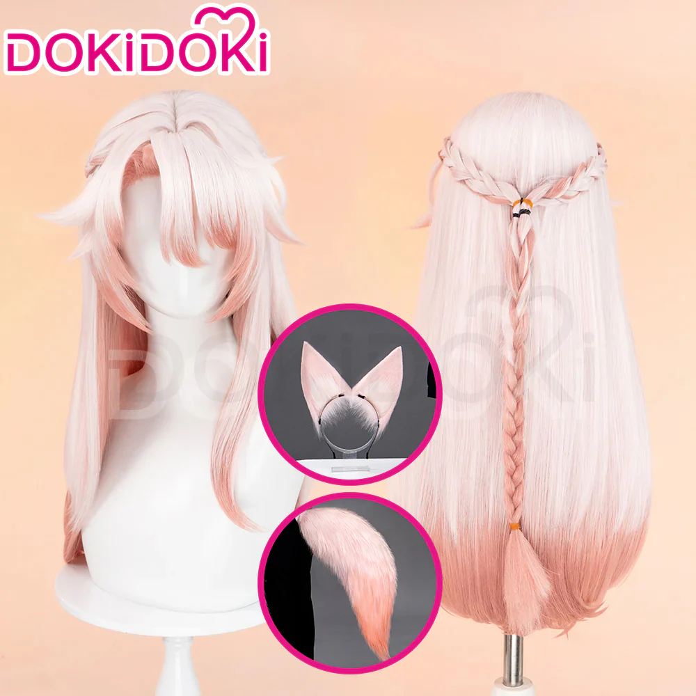【Ready For Ship】DokiDoki Game Honkai: Star Rail Cosplay Jiaoqiu Wig Long Straight Pink Hair / Ear / Tial Jiao Qiu