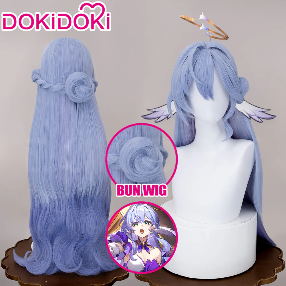 【Partially Ready For Ship】DokiDoki Game Honkai: Star Rail Cosplay Robin Wig Long Curly Blue Gradient Hair / Earring / Ear Feather Hair Clips/ Wreath Headpiece - Image 2