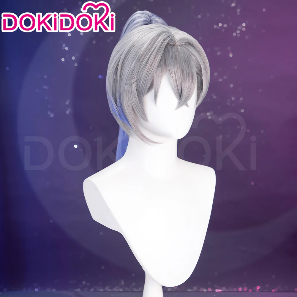 【Ready For Ship】DokiDoki Game Honkai: Star Rail Cosplay Silver Wolf Wig Sliver Blue Gradient Pony Tail / Glasses/ Ear Clip - Image 2