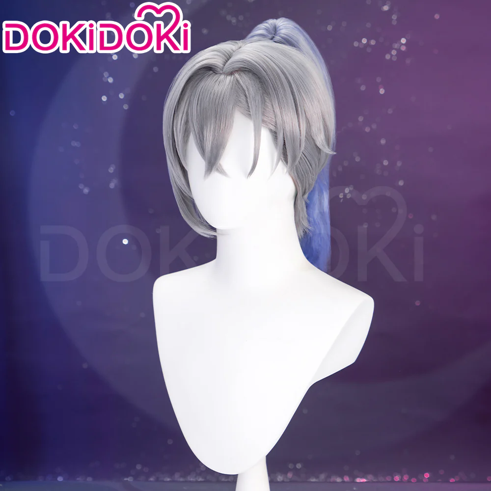 【Ready For Ship】DokiDoki Game Honkai: Star Rail Cosplay Silver Wolf Wig Sliver Blue Gradient Pony Tail / Glasses/ Ear Clip - Image 3