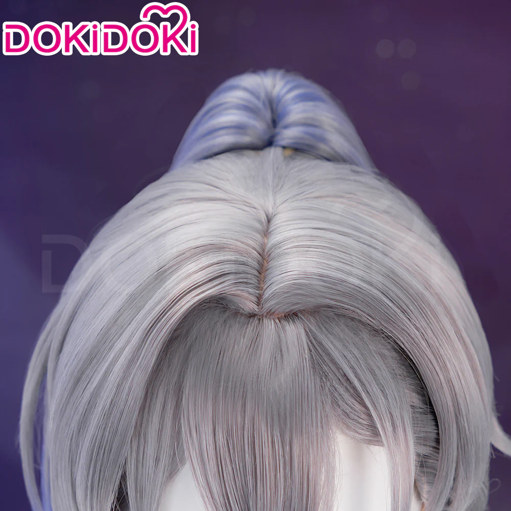 【Ready For Ship】DokiDoki Game Honkai: Star Rail Cosplay Silver Wolf Wig Sliver Blue Gradient Pony Tail / Glasses/ Ear Clip - Image 4